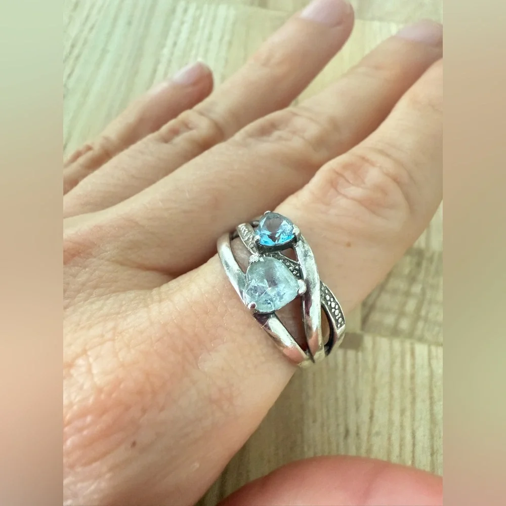 925 Sterling silver blue heart ring size 8.5